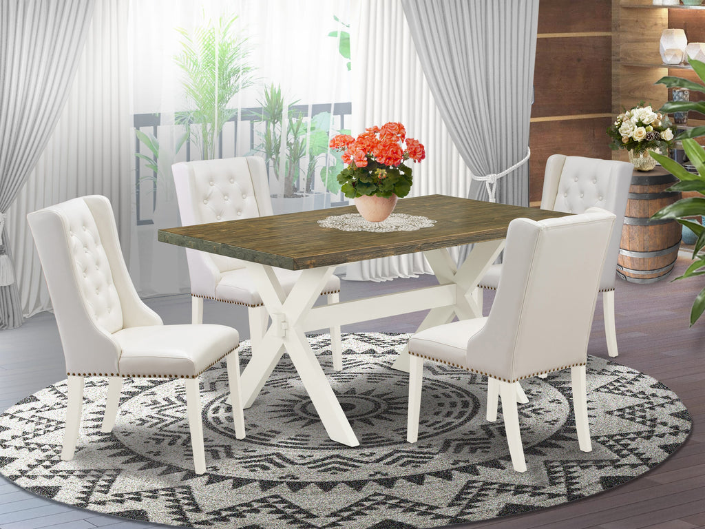 X076FM57T-S 5 Pc Dining Set with Rectangle Table & Light Grey Faux Leather Chairs