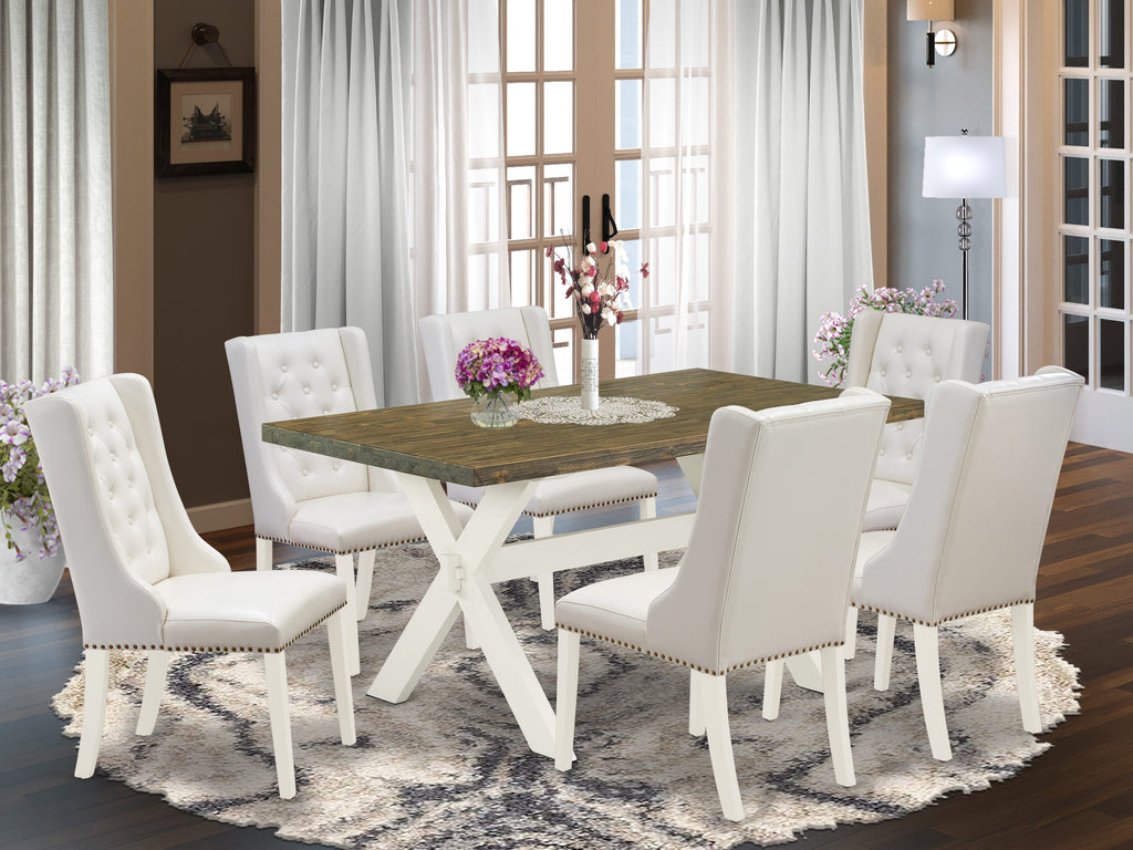 X076FG5WD-J Elegant 7-Piece Dining Ensemble with Rectangular X-Leg Table & Six Light Gray Faux Leather Chairs, 36x60