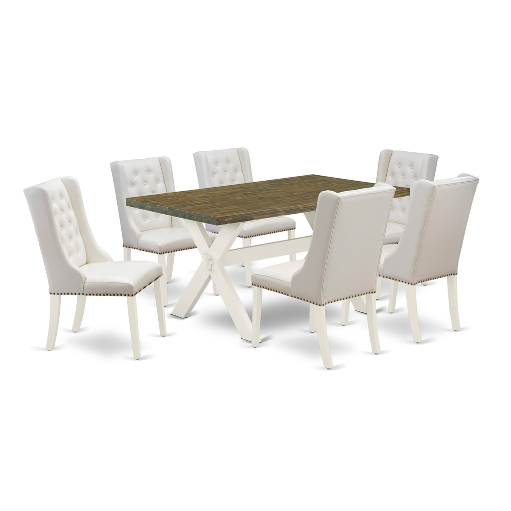 X076FG5WD-J Elegant 7-Piece Dining Ensemble with Rectangular X-Leg Table & Six Light Gray Faux Leather Chairs, 36x60