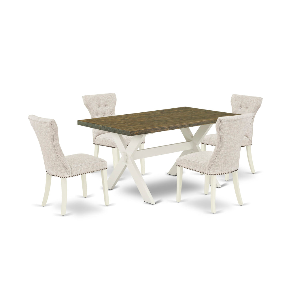 5-Piece Dining Room Set with X076G23A6-S X-Leg Table & 4 Doeskin Linen Chairs, Multi-Color 36x60in