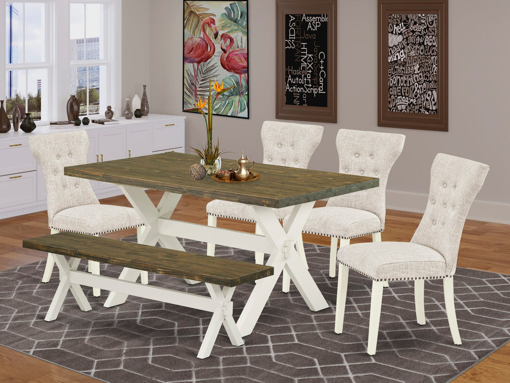 X076G7ZJ0-D 6-Piece Dining Ensemble with Rectangular Table, X-Legs & Fabric Chairs Set