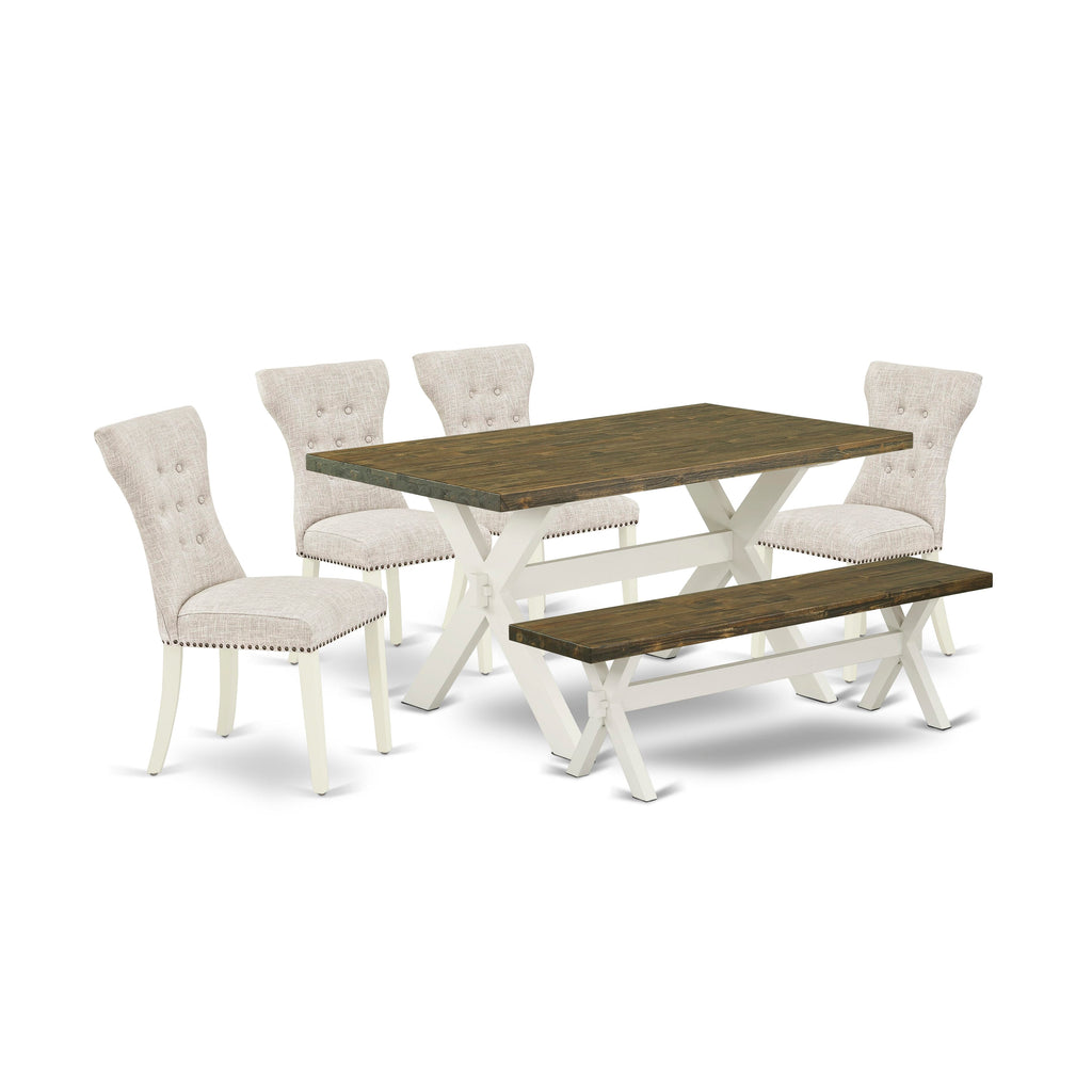 X076G7ZJ0-D 6-Piece Dining Ensemble with Rectangular Table, X-Legs & Fabric Chairs Set