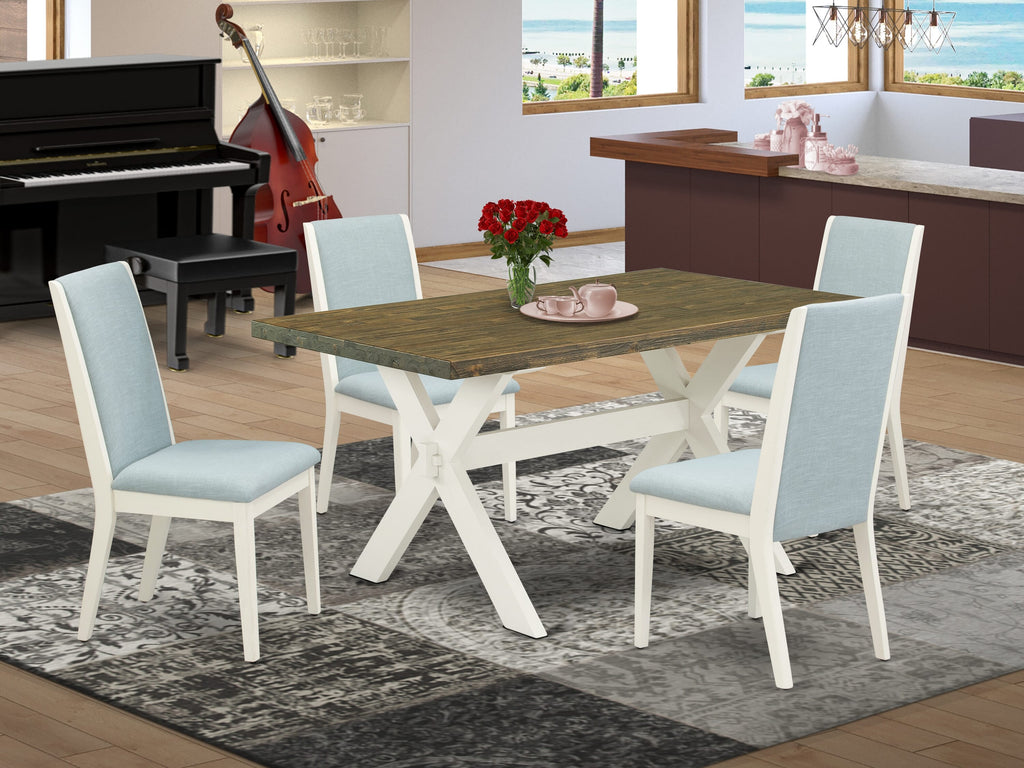 5-Piece Dining Set with X-Legs and Baby Blue Chairs -  X076L0JFY-G, Multi-Color, 36x60