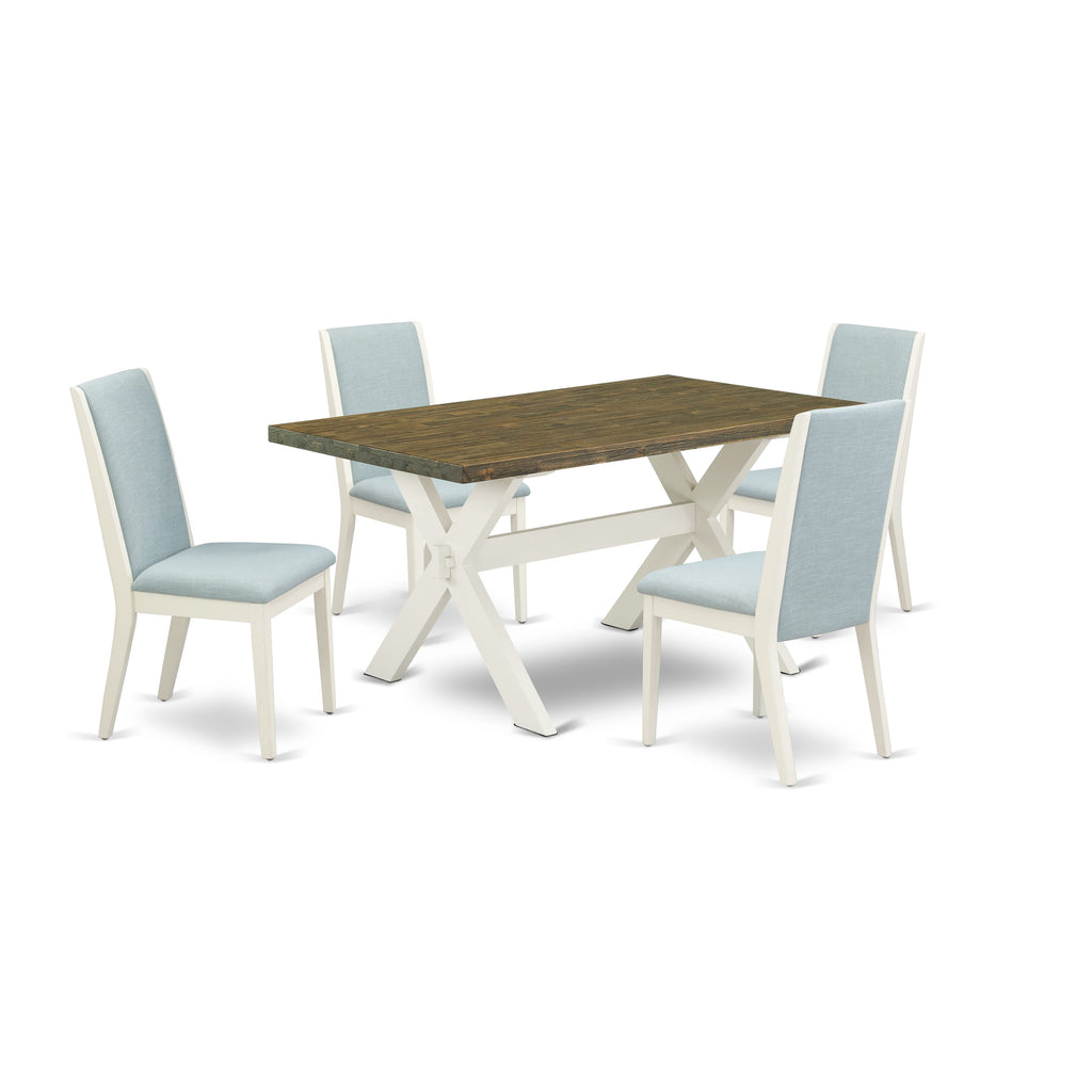 5-Piece Dining Set with X-Legs and Baby Blue Chairs -  X076L0JFY-G, Multi-Color, 36x60