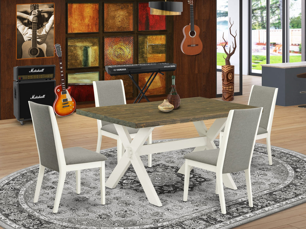 X076L7246-1 5-Piece Contemporary Dining Experience Rectangle Table & Parson Chairs, Soft Shitake Tone