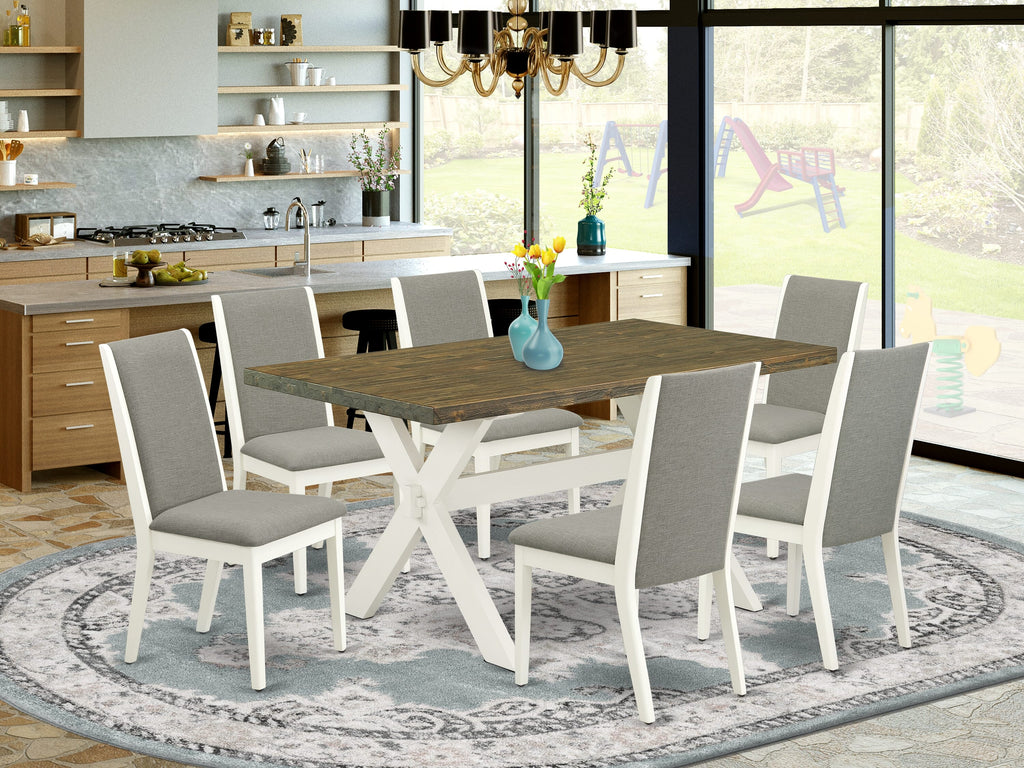 X076L8FK3-G Deluxe 7-Piece Dining Set Rectangular Table & 6 Upholstered Chairs, Multi-Hue