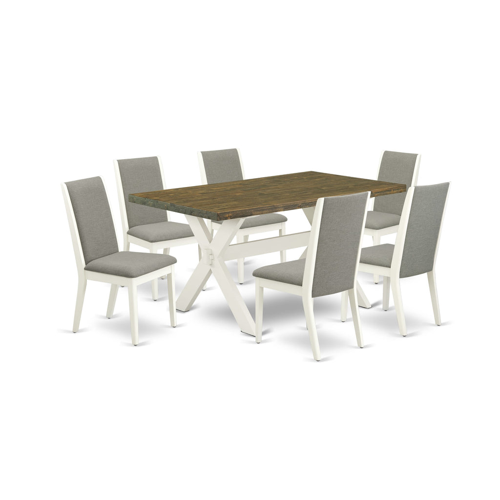 X076L8FK3-G Deluxe 7-Piece Dining Set Rectangular Table & 6 Upholstered Chairs, Multi-Hue