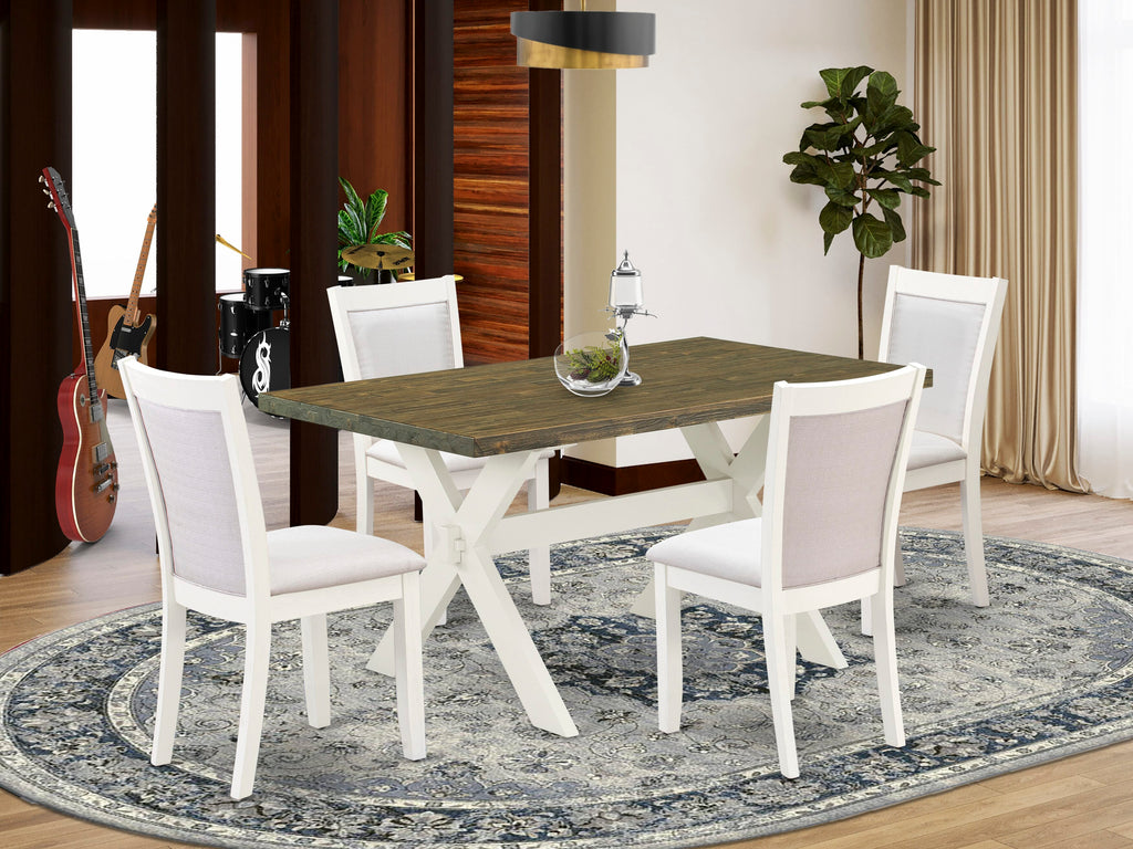 X076MXKSC-5 Dining Set Rectangular Table with X-Legs & 4 Soft Cream Linen Chairs, 5 Piece, 36x60 Multi