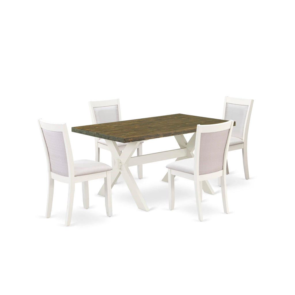 X076MXKSC-5 Dining Set Rectangular Table with X-Legs & 4 Soft Cream Linen Chairs, 5 Piece, 36x60 Multi