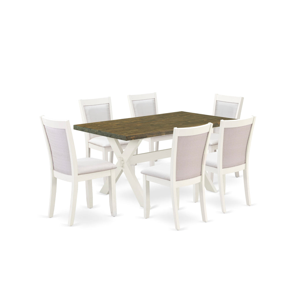 X076MUO6S-S 7-Piece Dining Ensemble Including Chic Rectangle Table & 6 Elegant Cream Linen Chairs