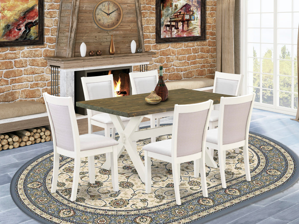 X076MUO6S-S 7-Piece Dining Ensemble Including Chic Rectangle Table & 6 Elegant Cream Linen Chairs