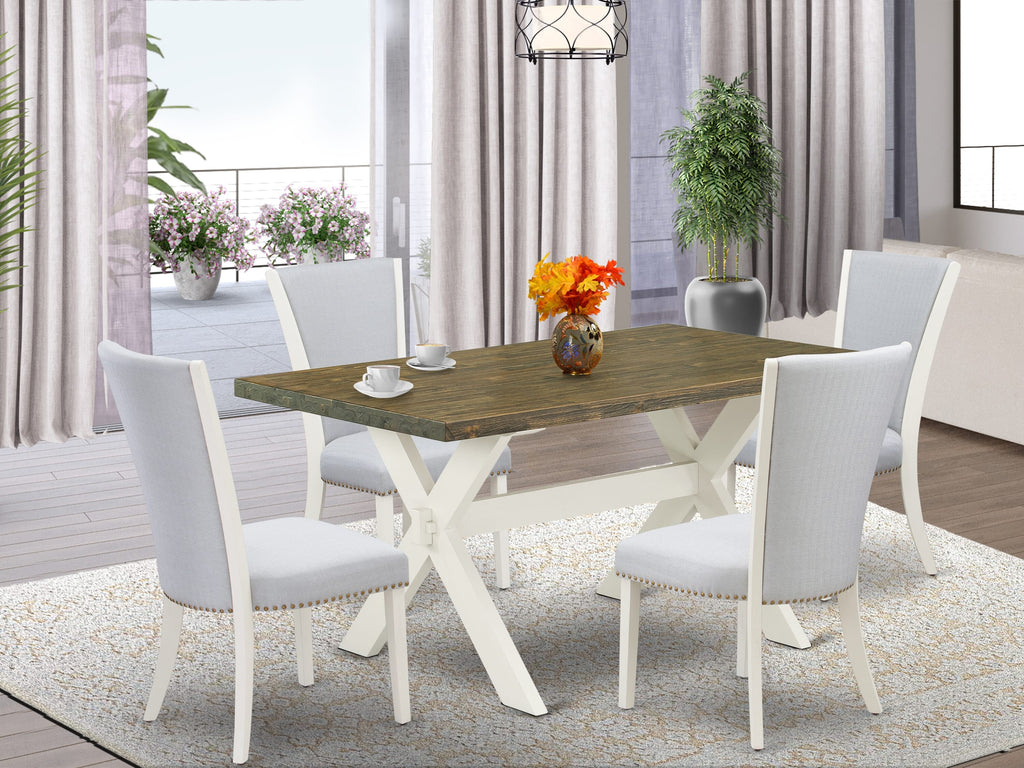 X076VBMC6-V Elegant 5-Piece Dining Set with X-Leg Table and 4 Grey Upholstered Chairs, 36x60