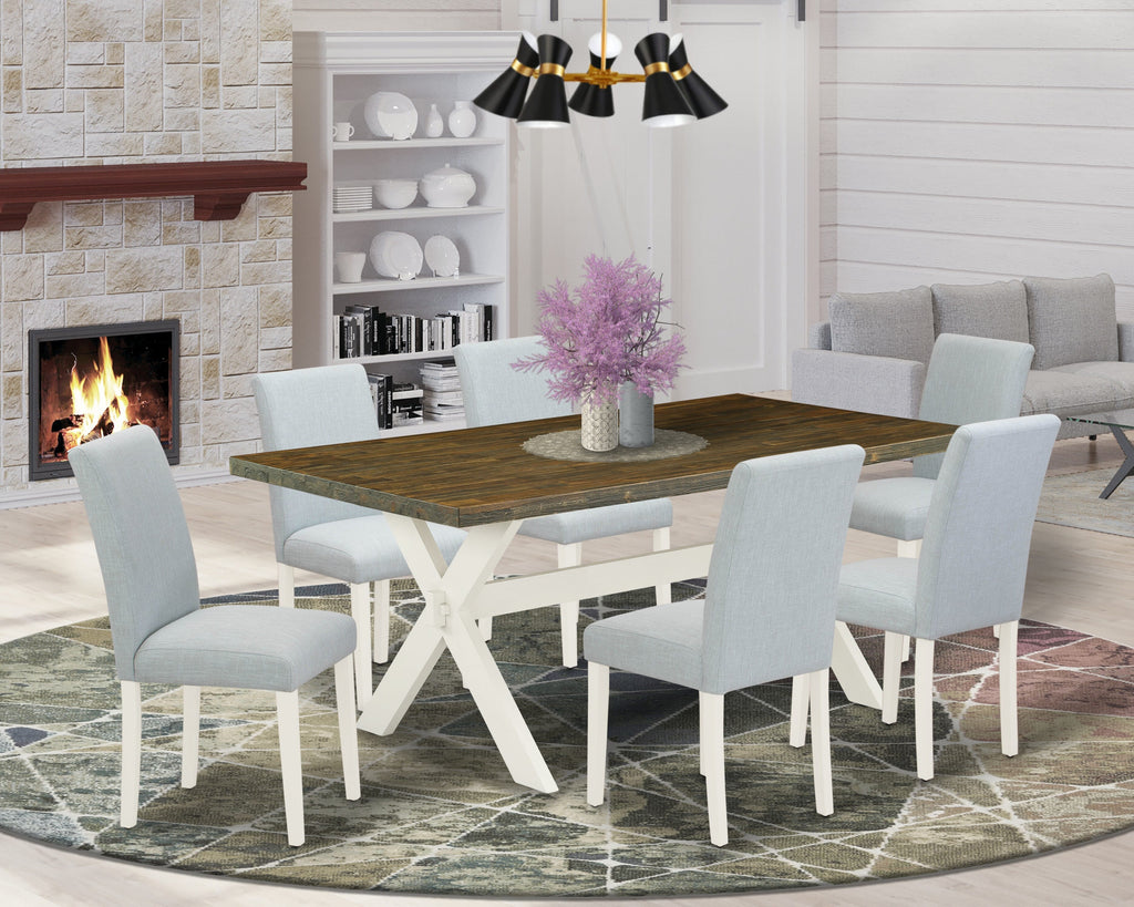 X077A8UWG-C Dining Ensemble 7-Piece Set with Rectangle Table & 6 Upholstered Chairs, Multi-Tone