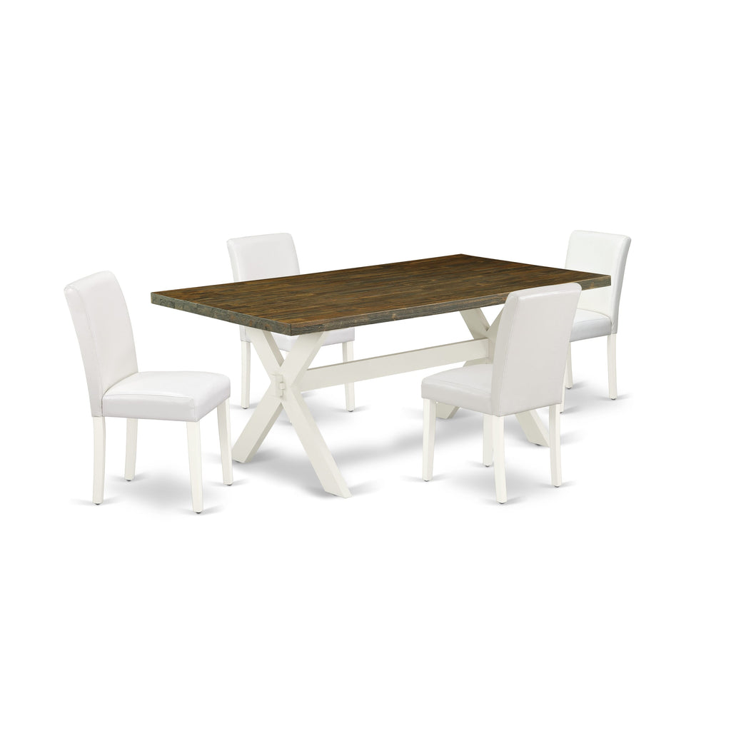 X077A1GKZ Modern Rectangle Dining Set Wood X-Legs Table & 4 Faux Leather Chairs