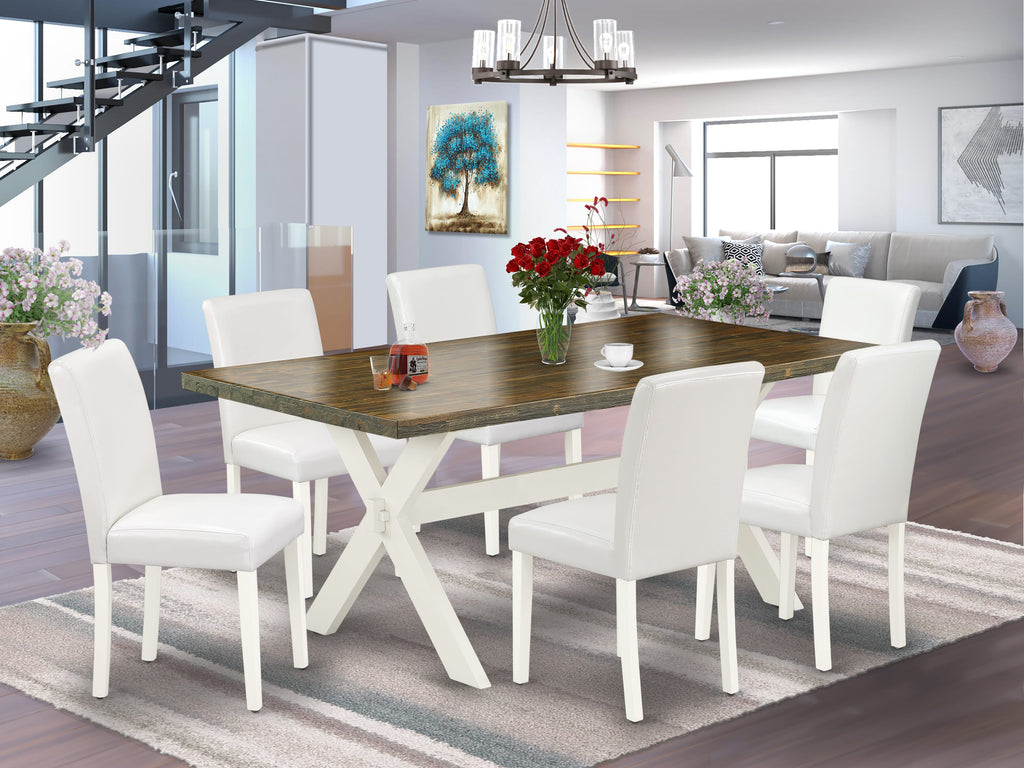X-Legs 7 Piece Dining Ensemble with Faux Leather Seats X077A493Z-P, Rectangle Table & 6 Parson Chairs, 40x72
