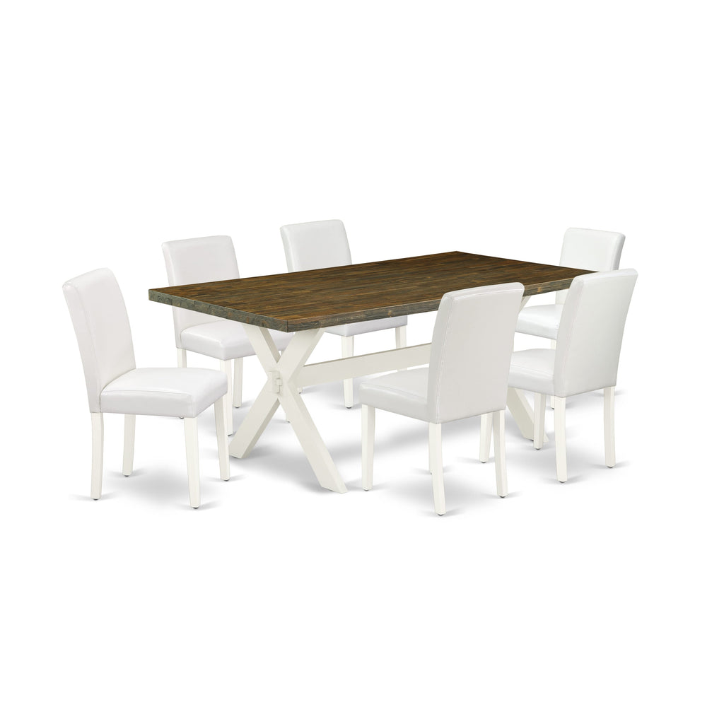 X-Legs 7 Piece Dining Ensemble with Faux Leather Seats X077A493Z-P, Rectangle Table & 6 Parson Chairs, 40x72