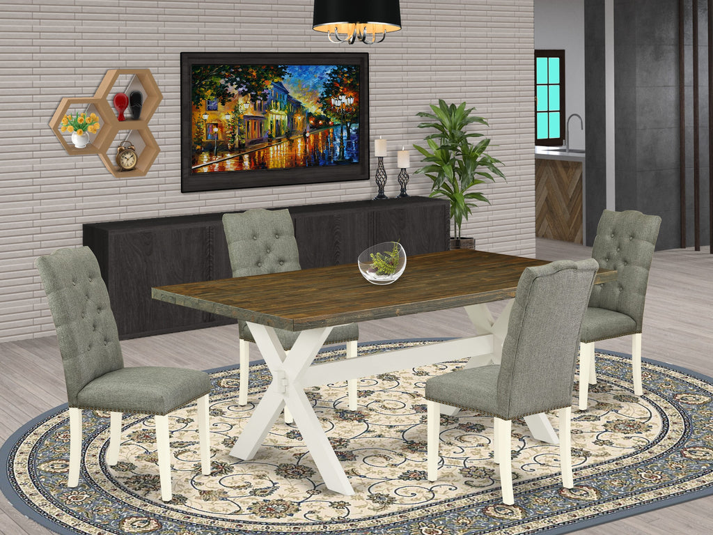 X077ESDXF-T 5-PC Dining Set for Four w/ Rectangular Table & Stylish Textured Parson Chairs