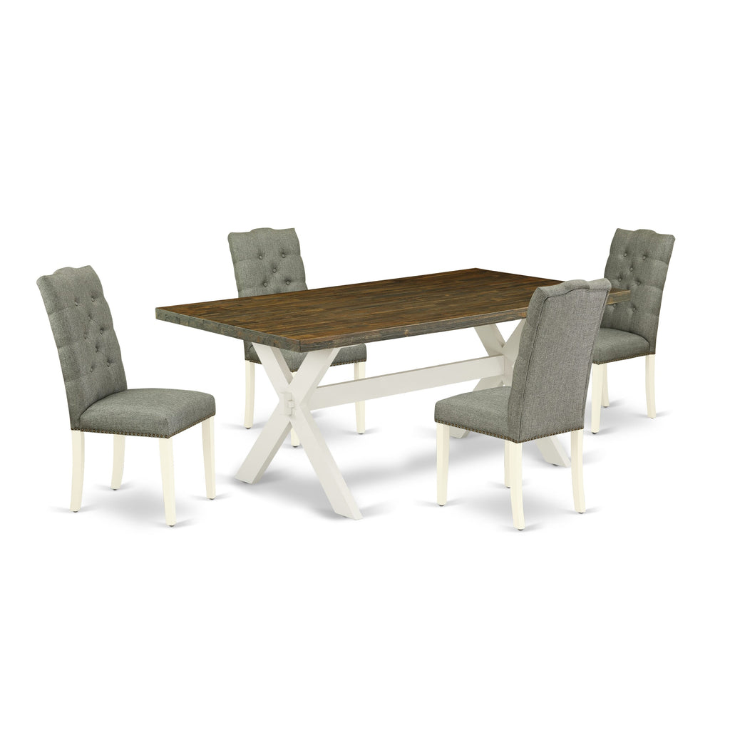 X077ESDXF-T 5-PC Dining Set for Four w/ Rectangular Table & Stylish Textured Parson Chairs