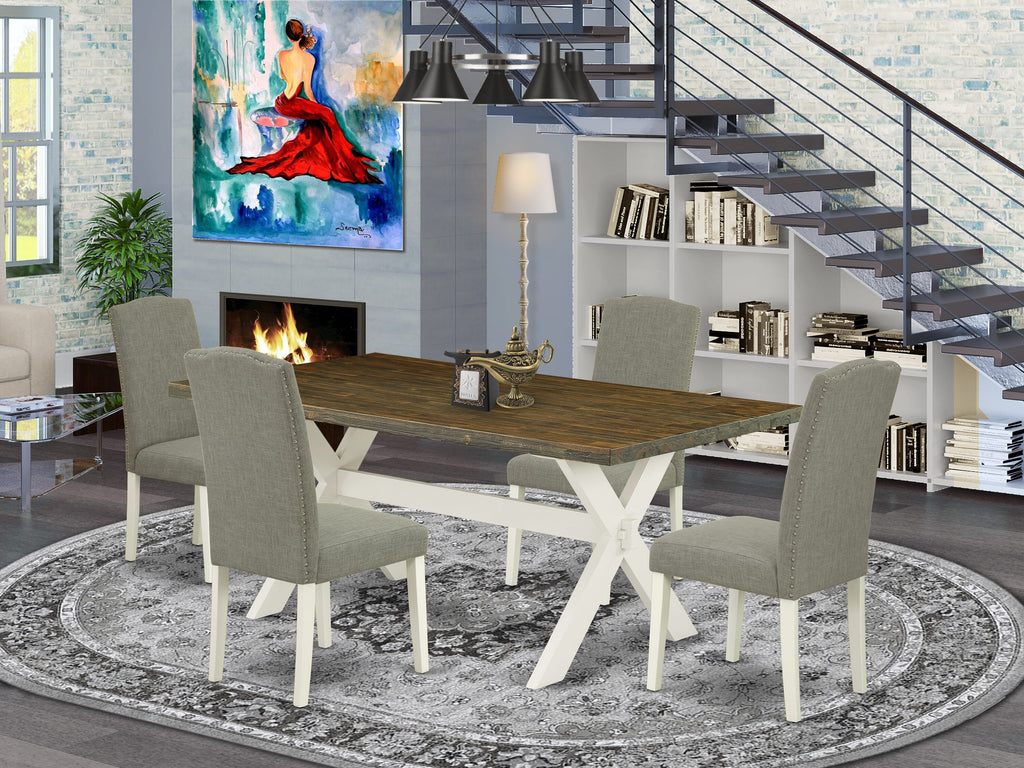 X077EBRQS-9 Modern Rectangular Dining Set with Parson Chairs in Multi-Color Finish - 5 Pieces