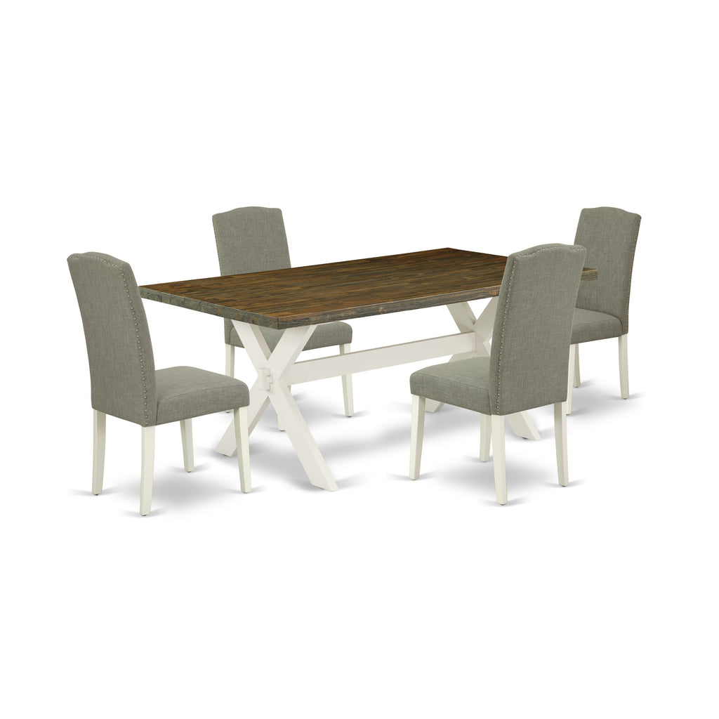X077EBRQS-9 Modern Rectangular Dining Set with Parson Chairs in Multi-Color Finish - 5 Pieces