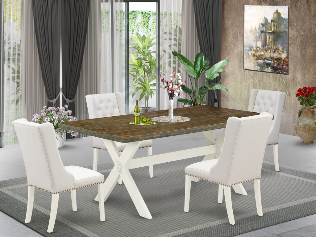 X077FU2SH-B 5-Piece Set with Rectangle Table and 4 Upholstered Grey Chairs, Multi-Color Finish