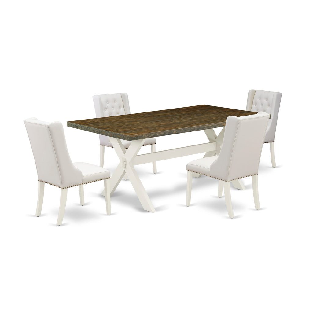 X077FU2SH-B 5-Piece Set with Rectangle Table and 4 Upholstered Grey Chairs, Multi-Color Finish