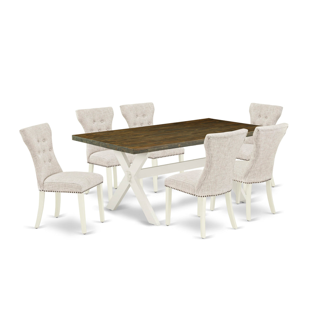 X077GJUW7-6 Pcs Rectangular Wood Table & Doeskin Linen Chairs Dining Set, 40x72 Multi-Tone