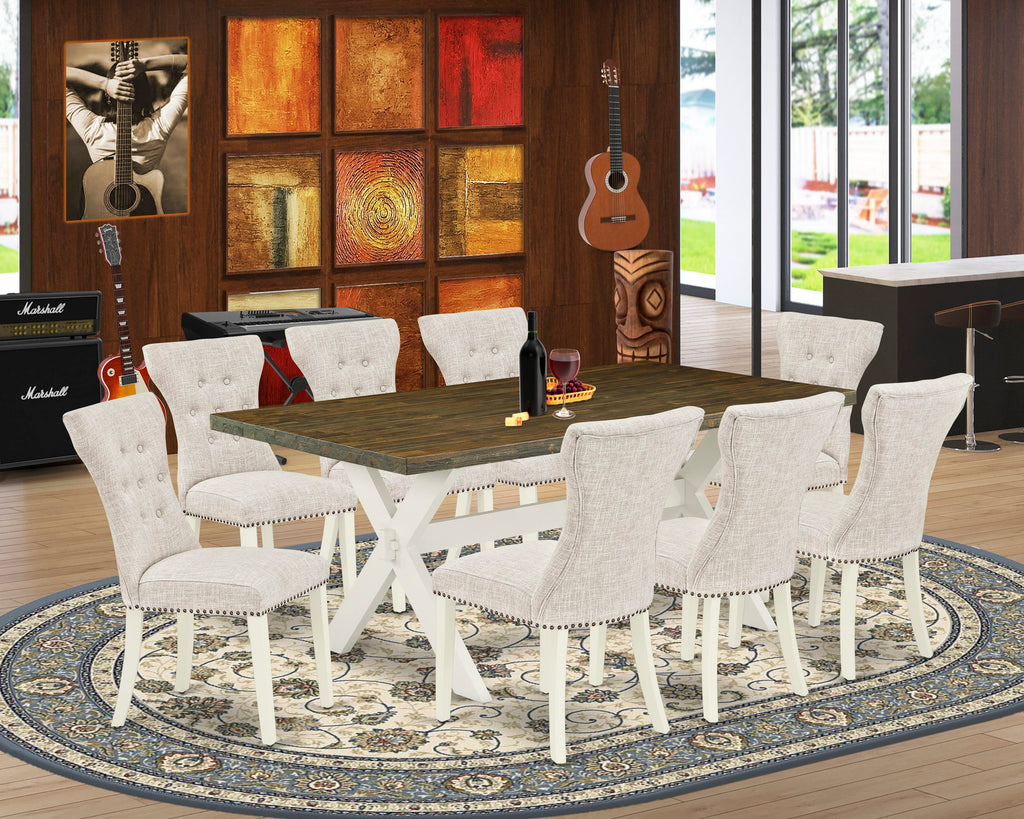 X077GKG3O-Y 9-Piece Dining Ensemble Rectangle Table and Chairs Upholstered in Doeskin Linen, 40x72 Multicolor Elegance