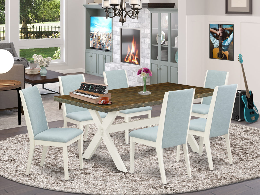 X077LY95R-Y 7-Piece Dining Ensemble with Rectangular Table & 6 Linen Fabric Chairs, 40x72 In, Varied Colors