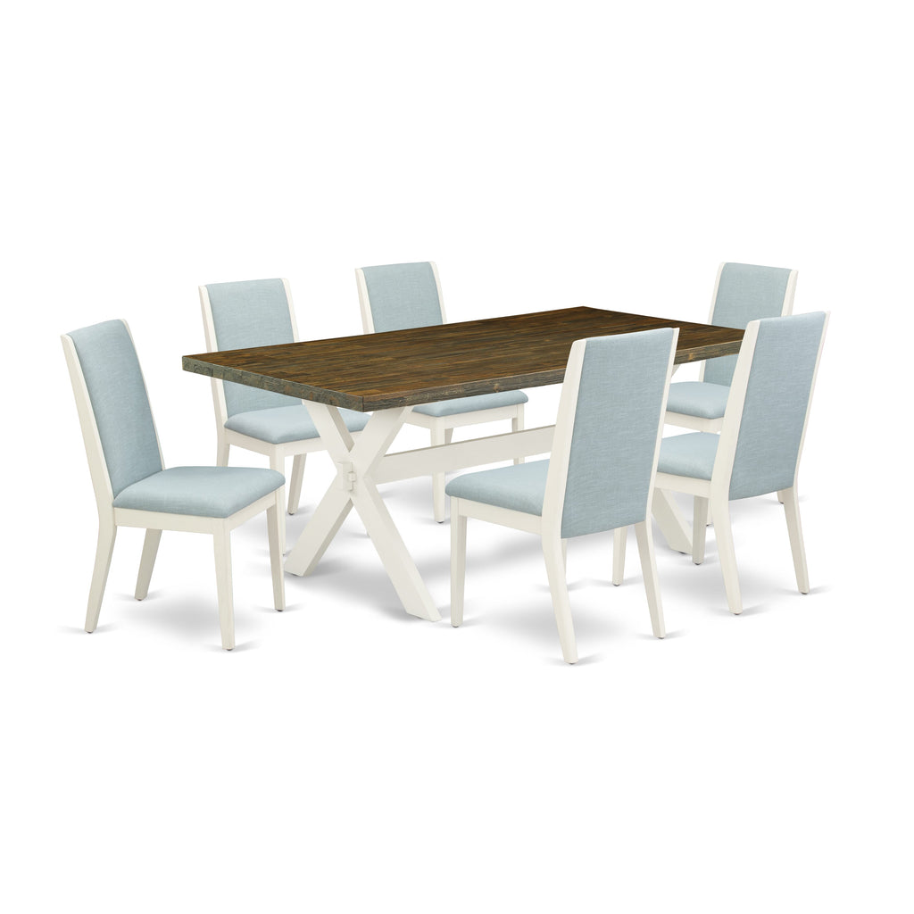 X077LY95R-Y 7-Piece Dining Ensemble with Rectangular Table & 6 Linen Fabric Chairs, 40x72 In, Varied Colors