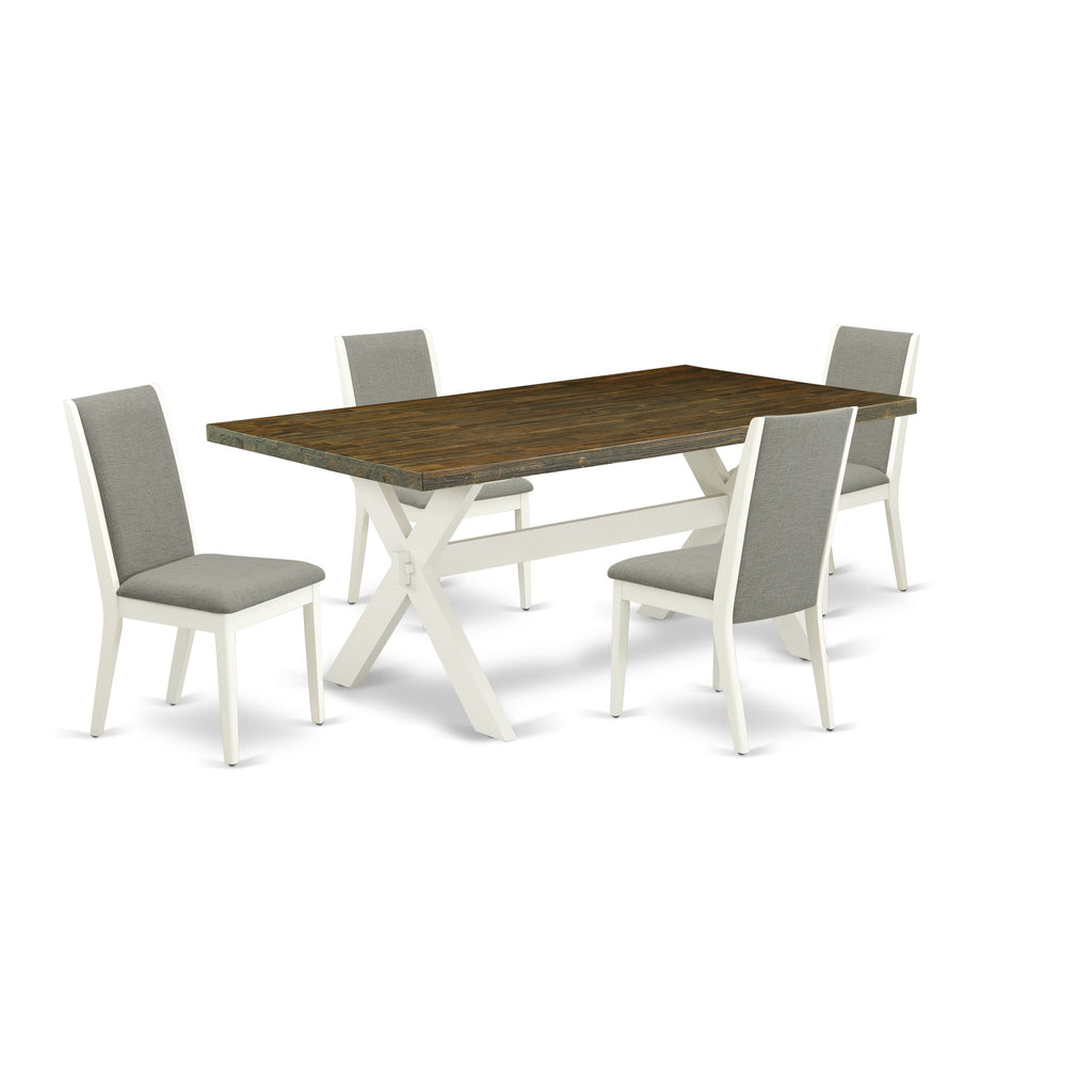 X077LT8VS-N Deluxe 5 Piece Dining Ensemble - Includes a Rectangle X-Leg Table with Four Shitake Linen Parson Chairs, Multi-Toned