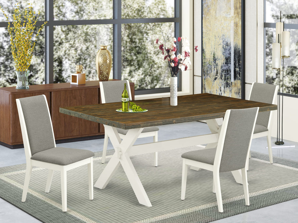 X077LT8VS-N Deluxe 5 Piece Dining Ensemble - Includes a Rectangle X-Leg Table with Four Shitake Linen Parson Chairs, Multi-Toned