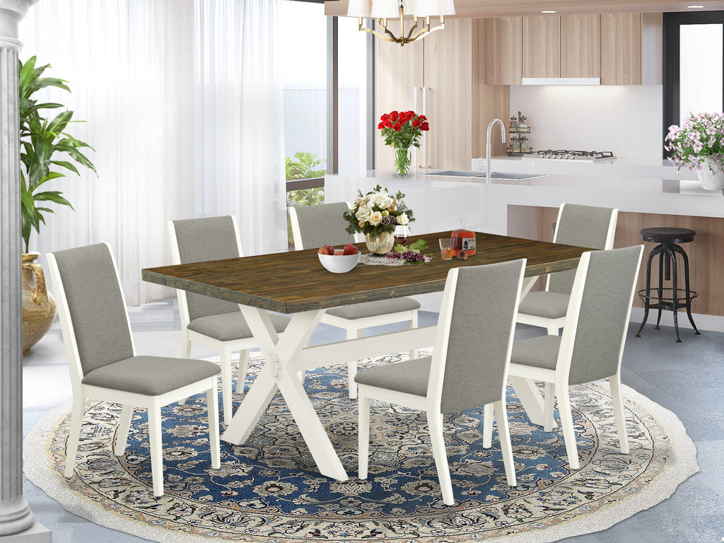 X077LWB4V-Q 7-Piece Dining Collection with X-Leg Table & Shitake Chairs, 40x72 Multi-Colored