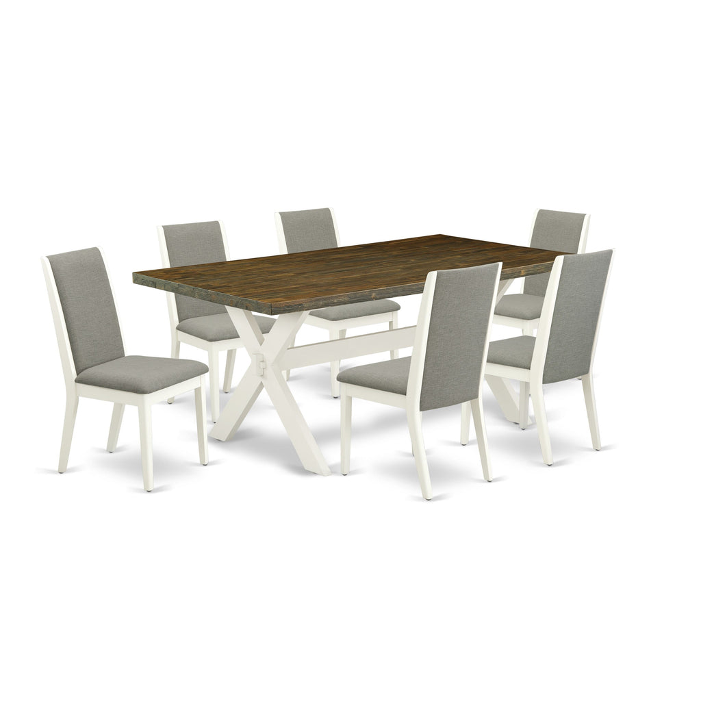 X077LWB4V-Q 7-Piece Dining Collection with X-Leg Table & Shitake Chairs, 40x72 Multi-Colored