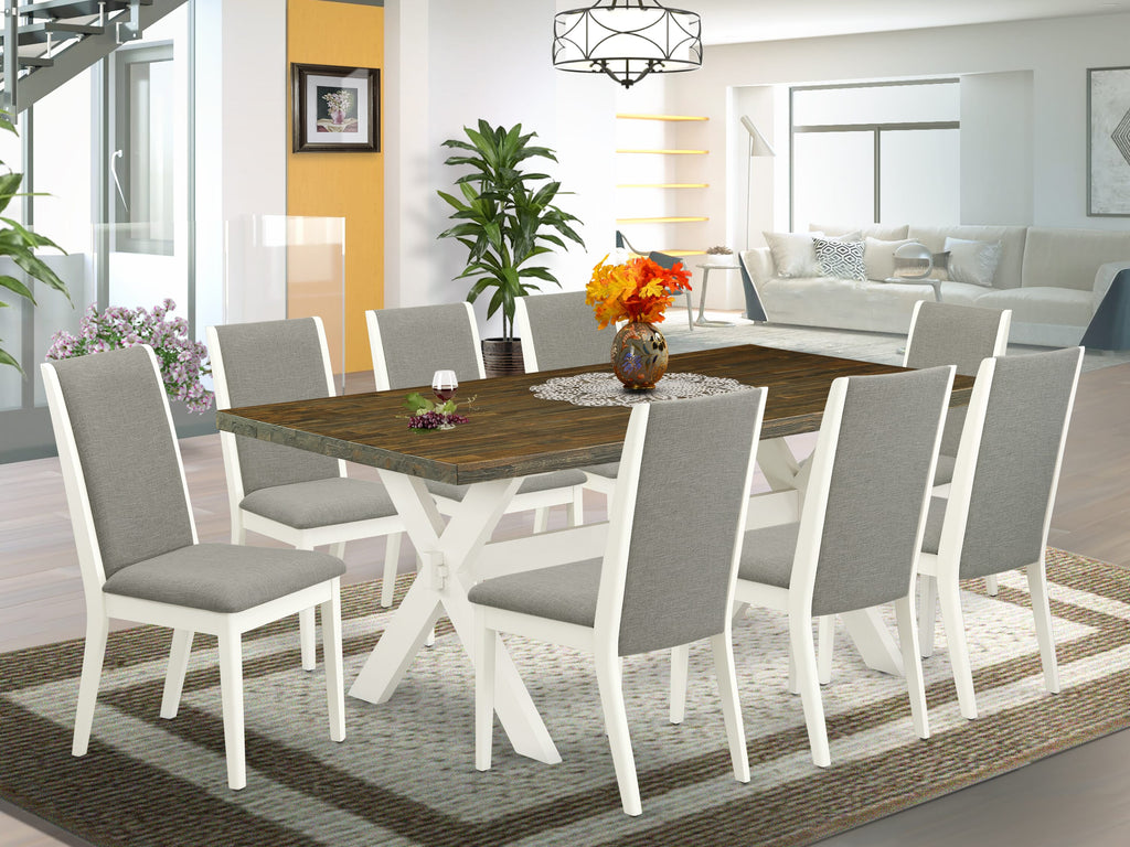 X077LI7N3-N 9-Piece Dining Ensemble with Rectangle Table & 8 Shitake Linen Chairs, Multi-Color Charm