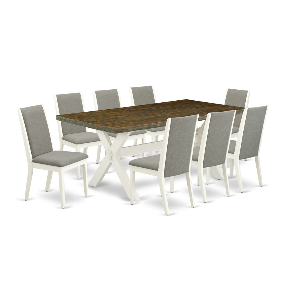 X077LI7N3-N 9-Piece Dining Ensemble with Rectangle Table & 8 Shitake Linen Chairs, Multi-Color Charm