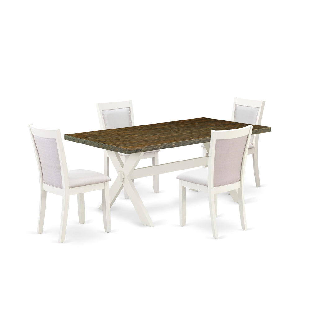 X077M1Q7C-Z Set of 5 Multi-Color Dining Ensemble with Rectangular Table & Cream Chairs, 40x72 Inch