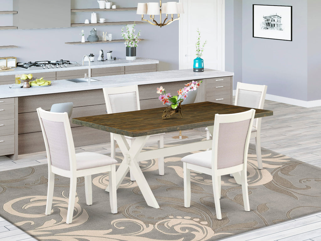 X077M1Q7C-Z Set of 5 Multi-Color Dining Ensemble with Rectangular Table & Cream Chairs, 40x72 Inch