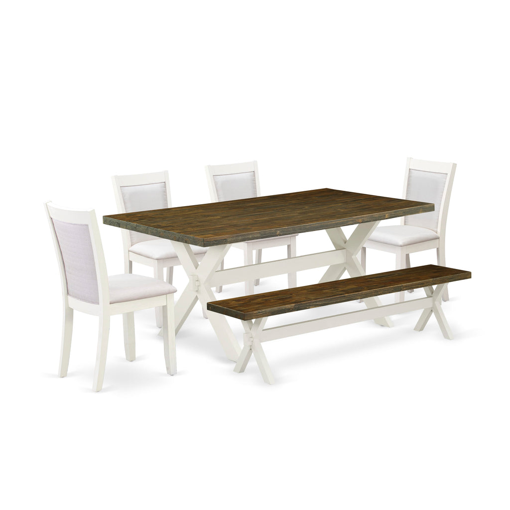 Elegant X077M56Z1-O Dining Set 6-Piece Ensemble Featuring Rectangle Table, Parson Chairs & Bench, Multi-Colored Textiles