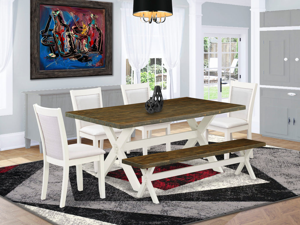 Elegant X077M56Z1-O Dining Set 6-Piece Ensemble Featuring Rectangle Table, Parson Chairs & Bench, Multi-Colored Textiles