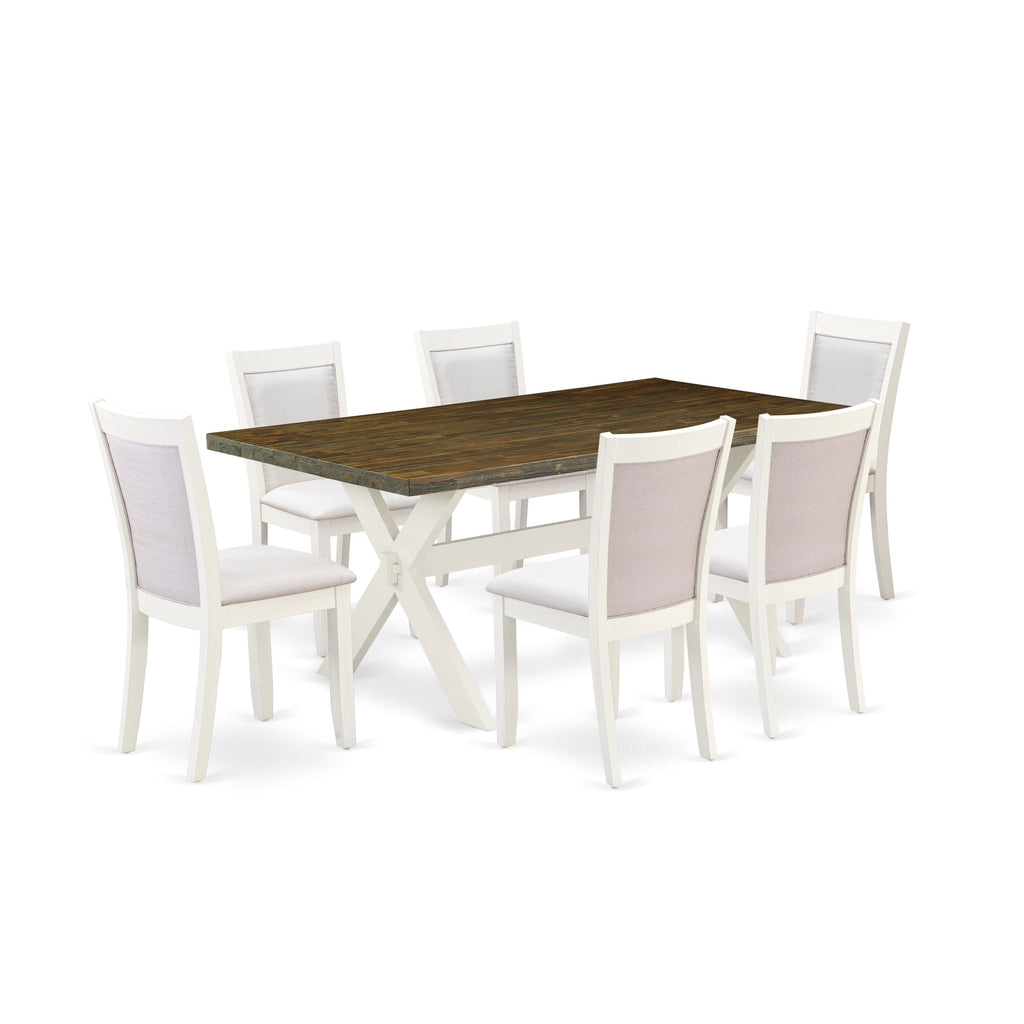 X077MMJMU-U Luxurious 7 Pc Dining Ensemble Featuring Rectangular Table with X-Legs & 6 Soft Linen Chairs