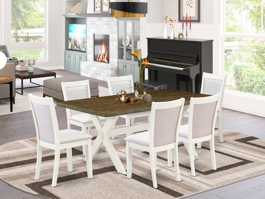 X077MMJMU-U Luxurious 7 Pc Dining Ensemble Featuring Rectangular Table with X-Legs & 6 Soft Linen Chairs