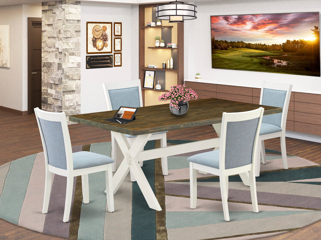 X077M93I7-6 5-Piece Dining Set Featuring Rectangular Table and 4 Vibrant Blue Linen Chairs