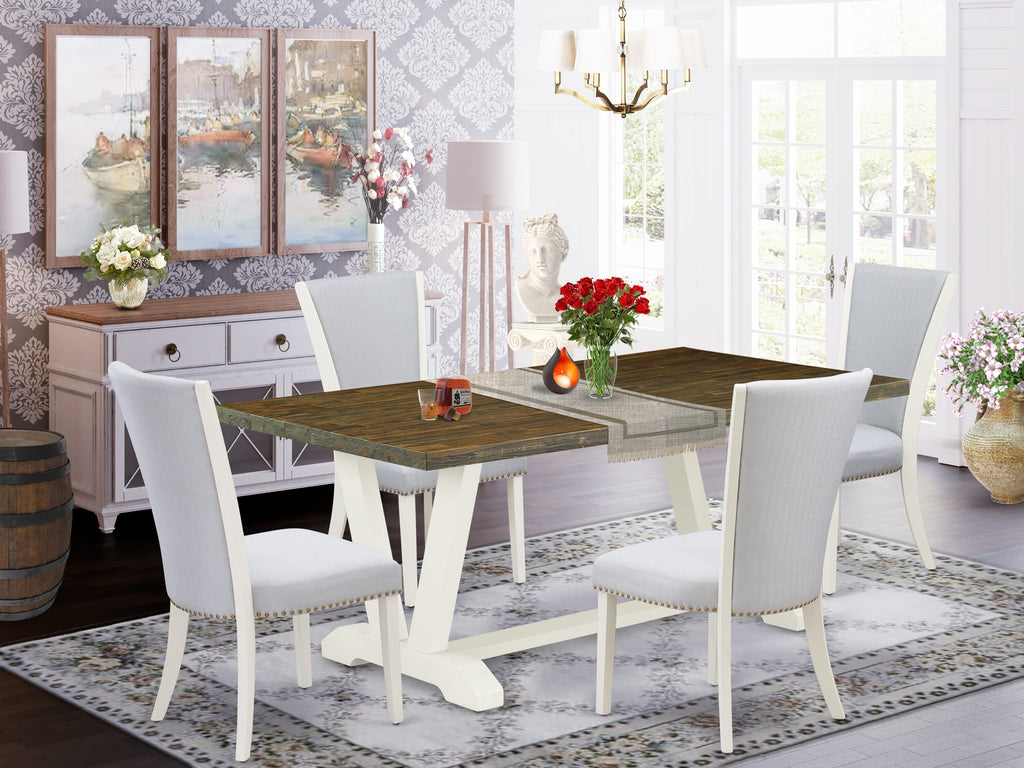 X077VTVHC-6 5-Piece Dining Ensemble with Rectangle Table and Grey Parson Chairs, Multi-Tone Elegance