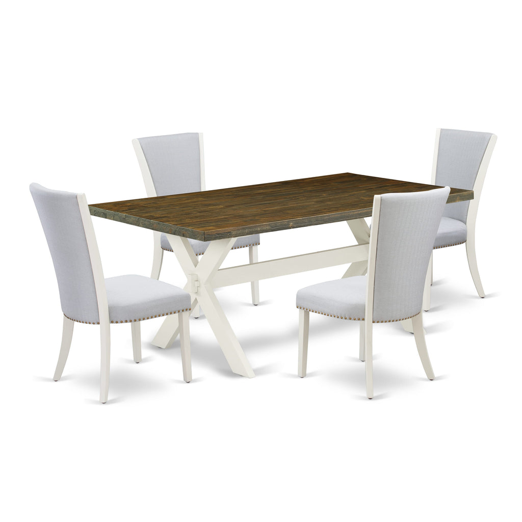 X077VTVHC-6 5-Piece Dining Ensemble with Rectangle Table and Grey Parson Chairs, Multi-Tone Elegance