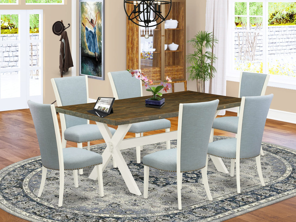 Premium 7-Piece Dining Ensemble X077V2SWN-B with Rectangular Table and 6 Turquoise Parson Chairs