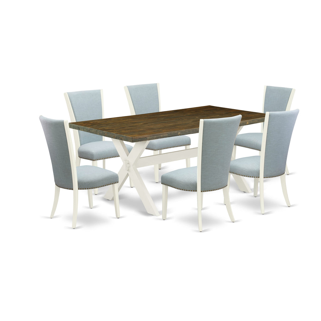 Premium 7-Piece Dining Ensemble X077V2SWN-B with Rectangular Table and 6 Turquoise Parson Chairs