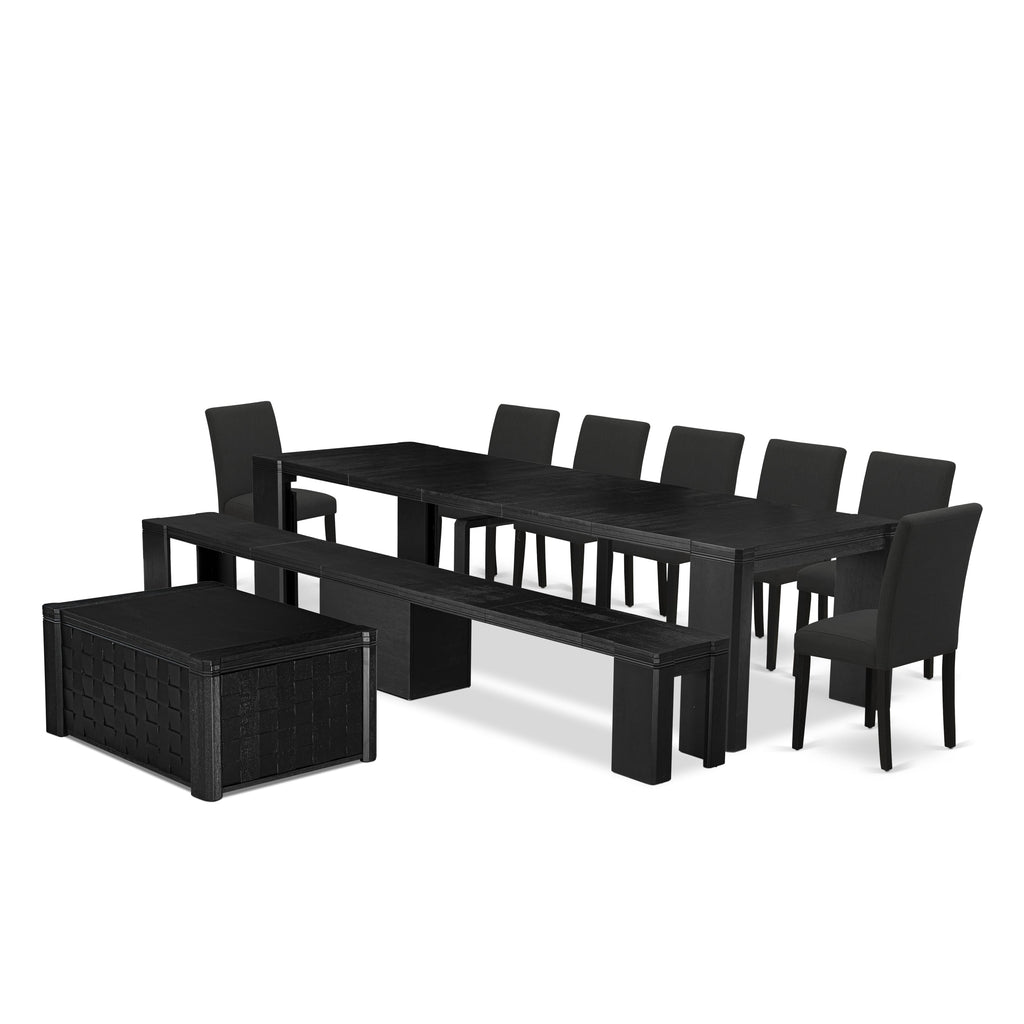 Set X07AB-LTH-LM 10-Piece Dining Ensemble with Bench, Coffee Table, and Chairs in Black Linen Finish