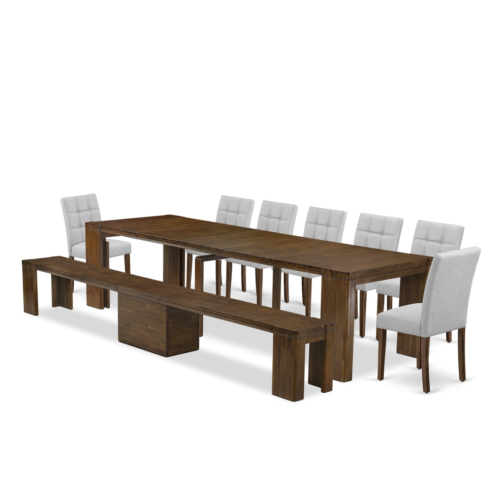 X07AS-2SE-HS Sophisticated 9-Piece Dining Ensemble with Extendable Table, 7 Chairs, and Bench, Antique Finish