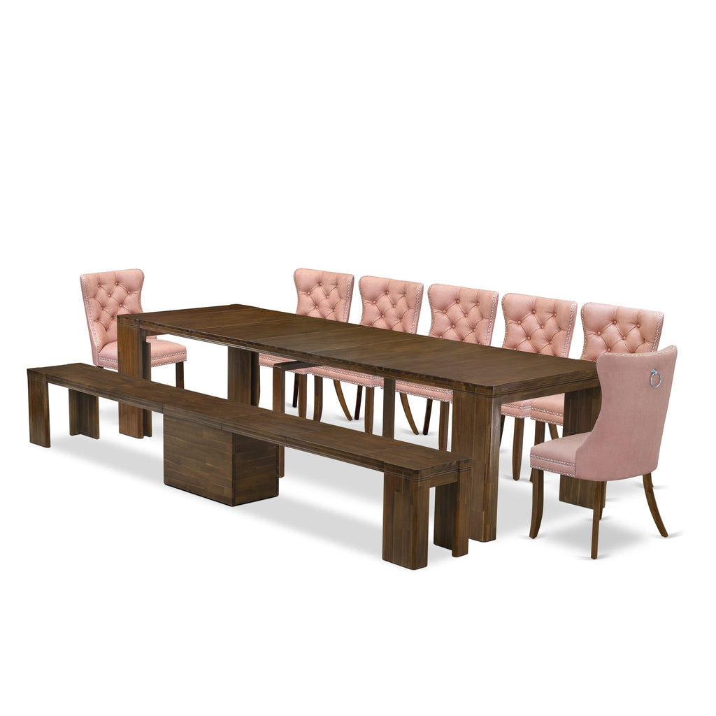 X07DA-ZIY-0T - Elegant 9-Piece Expandable Dining Ensemble Featuring Rectangular Table, Seating for Eight, in Rich Walnut